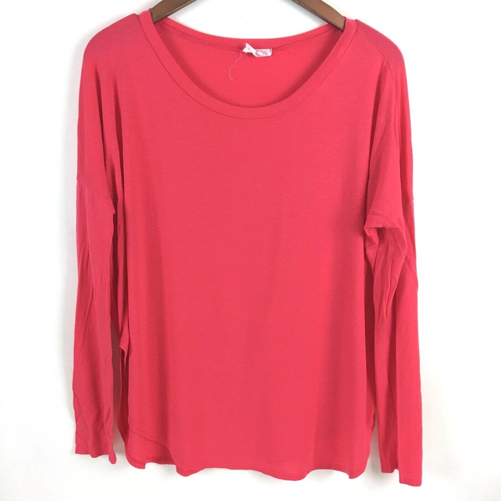 Fantastic Fawn Womens Top Small Pink Long Sleeve Rayon Stretch Barbiecore
